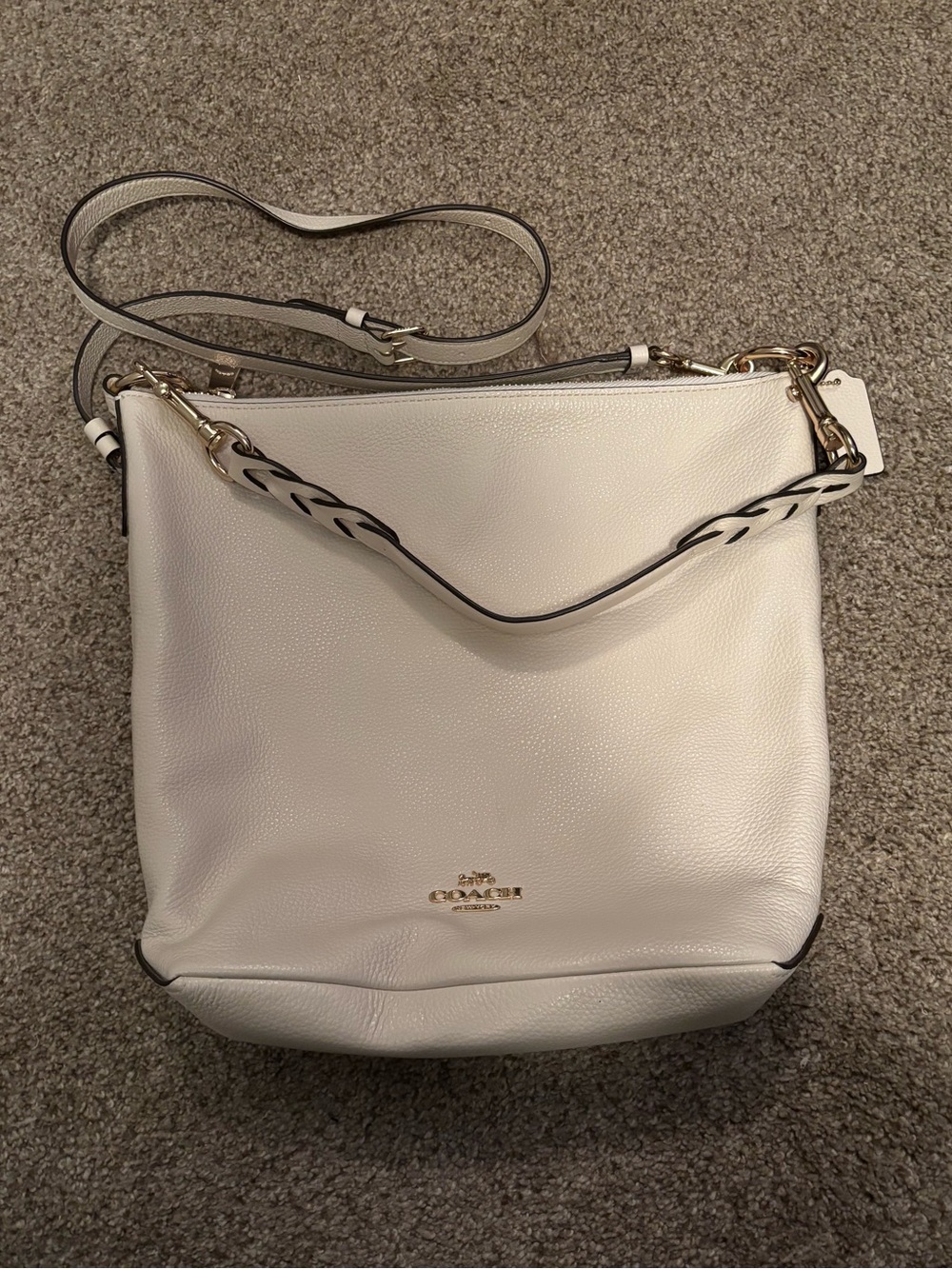Coach Chalk White Pebbled Leather Abby Duffle Shoulder Bag F31507